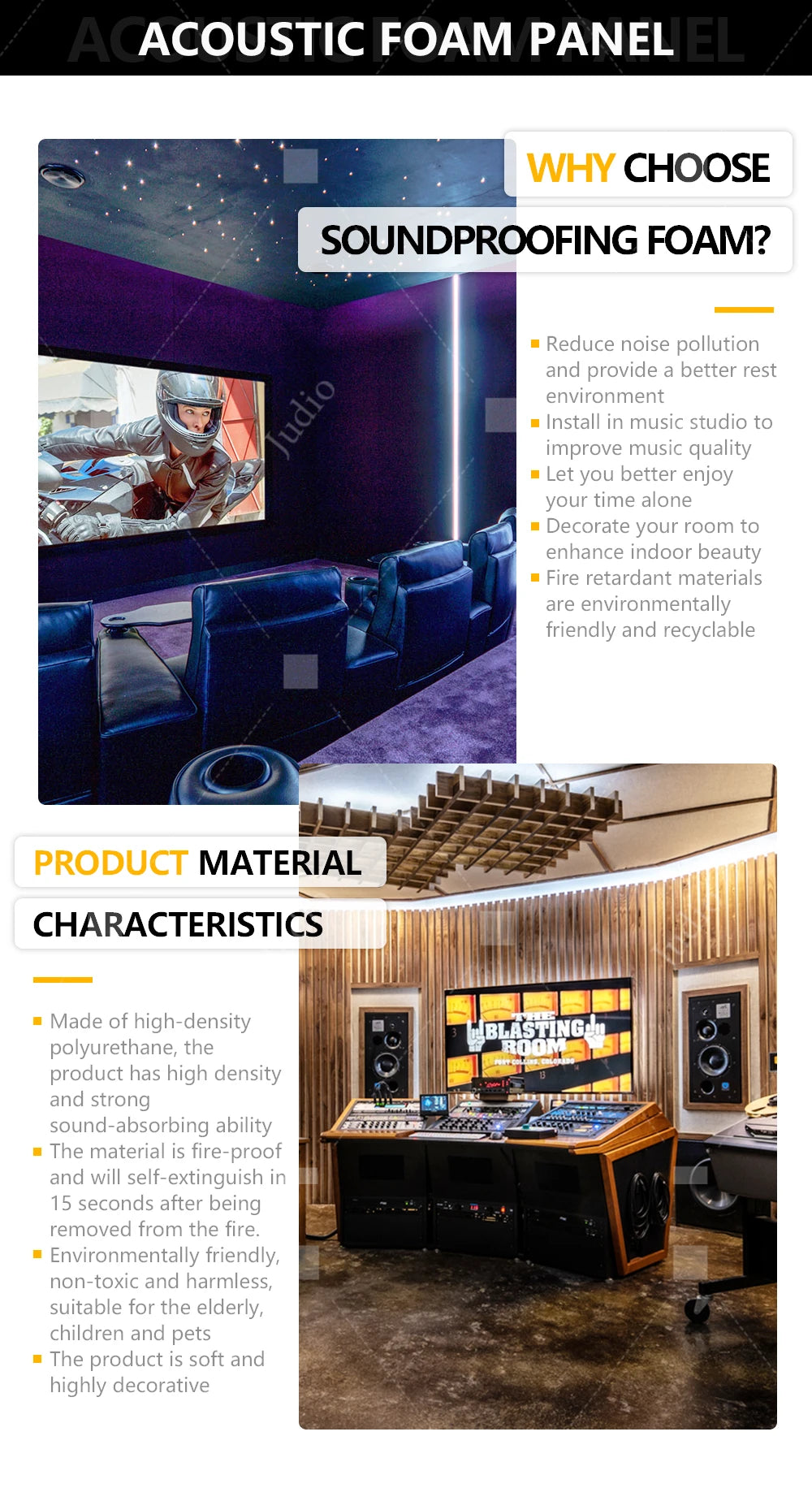 Eurobeats Acoustic Sponge 6/12/24 Pcs, KTV Room Wall Noise Reduction Insulation, For Home Music Studio Sound Proof Wall Foam Panels