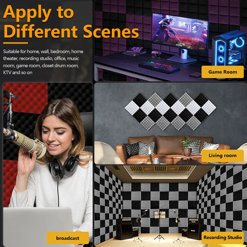 Eurobeats Acoustic Sponge 6/12/24 Pcs, KTV Room Wall Noise Reduction Insulation, For Home Music Studio Sound Proof Wall Foam Panels